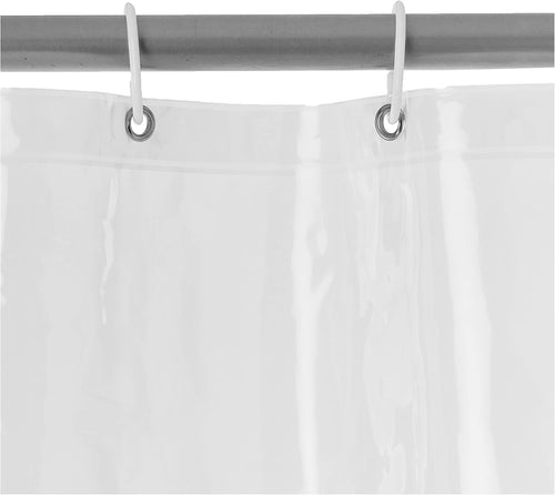 Amazon Basics Water Resistant 8-Gauge PEVA Shower Curtain Liner with Rust-Proof Metal Grommets and Plastic Hooks, 72"L x 72"W, Clear