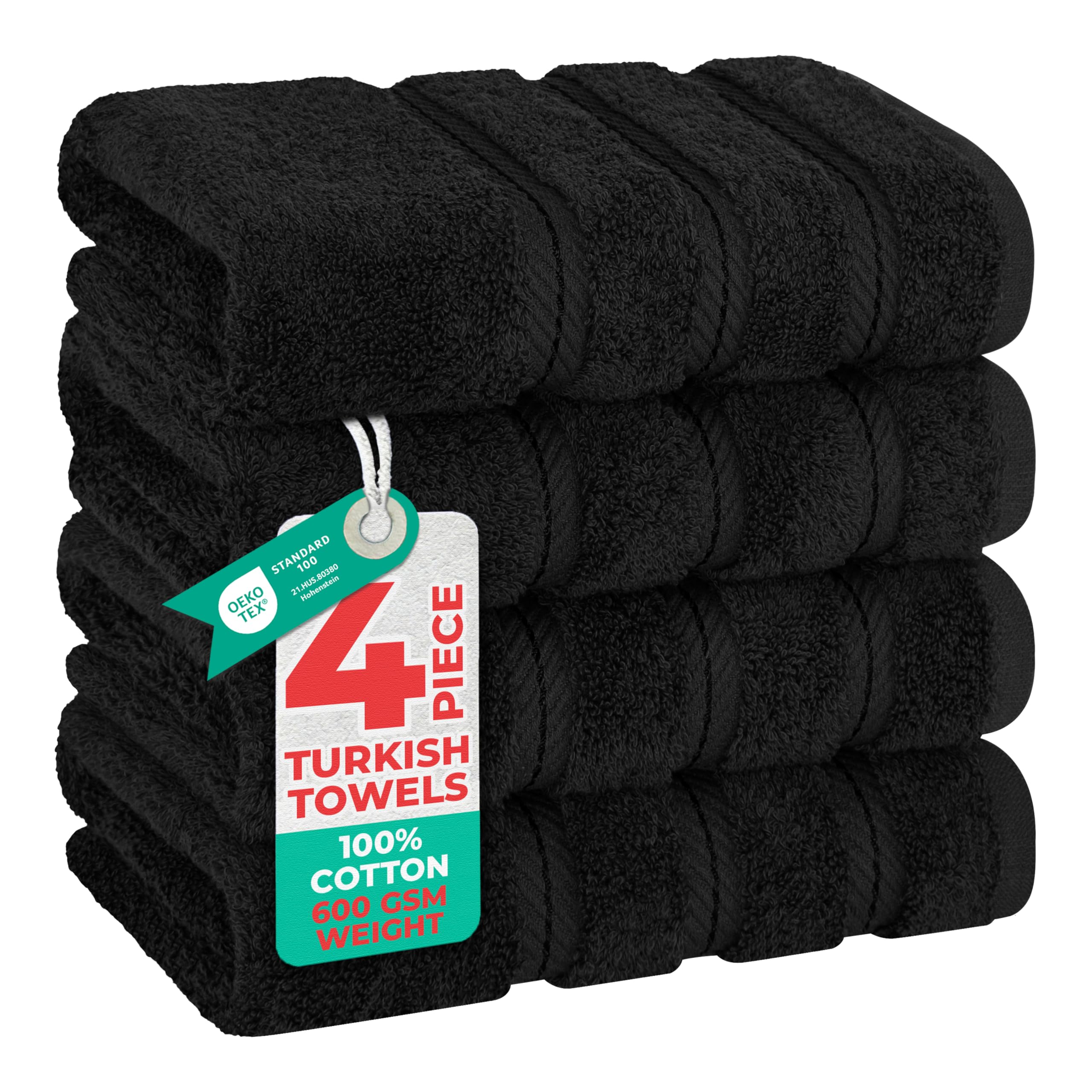 American Soft Linen Luxury 4 Piece Bath Towel Set, 600 GSM 100% Cotton Turkish Bath Towels for Bathroom, 27x54 in Large Bathroom Shower Towels, Dark Gray