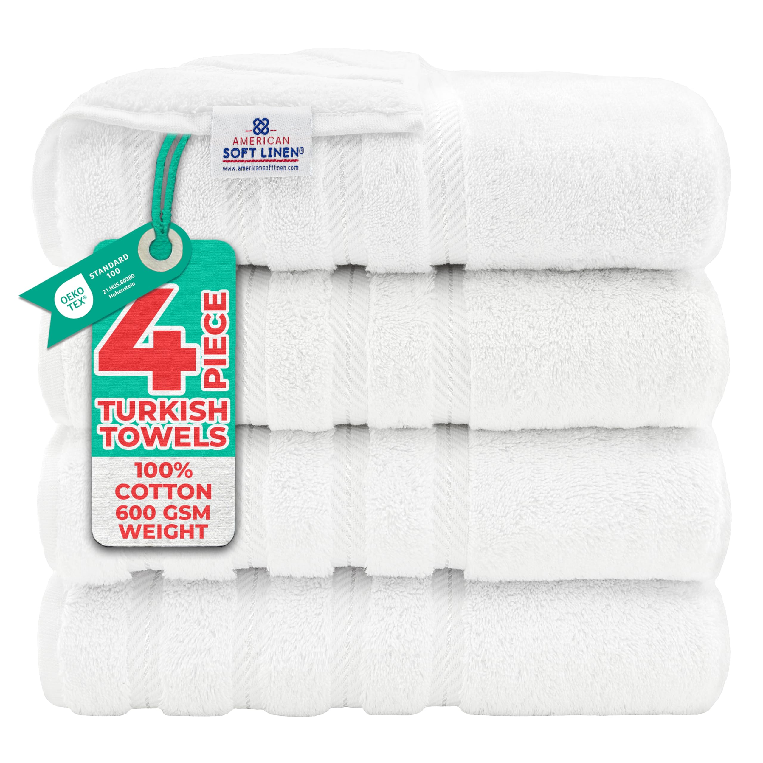 American Soft Linen Luxury 4 Piece Bath Towel Set, 600 GSM 100% Cotton Turkish Bath Towels for Bathroom, 27x54 in Large Bathroom Shower Towels, Dark Gray