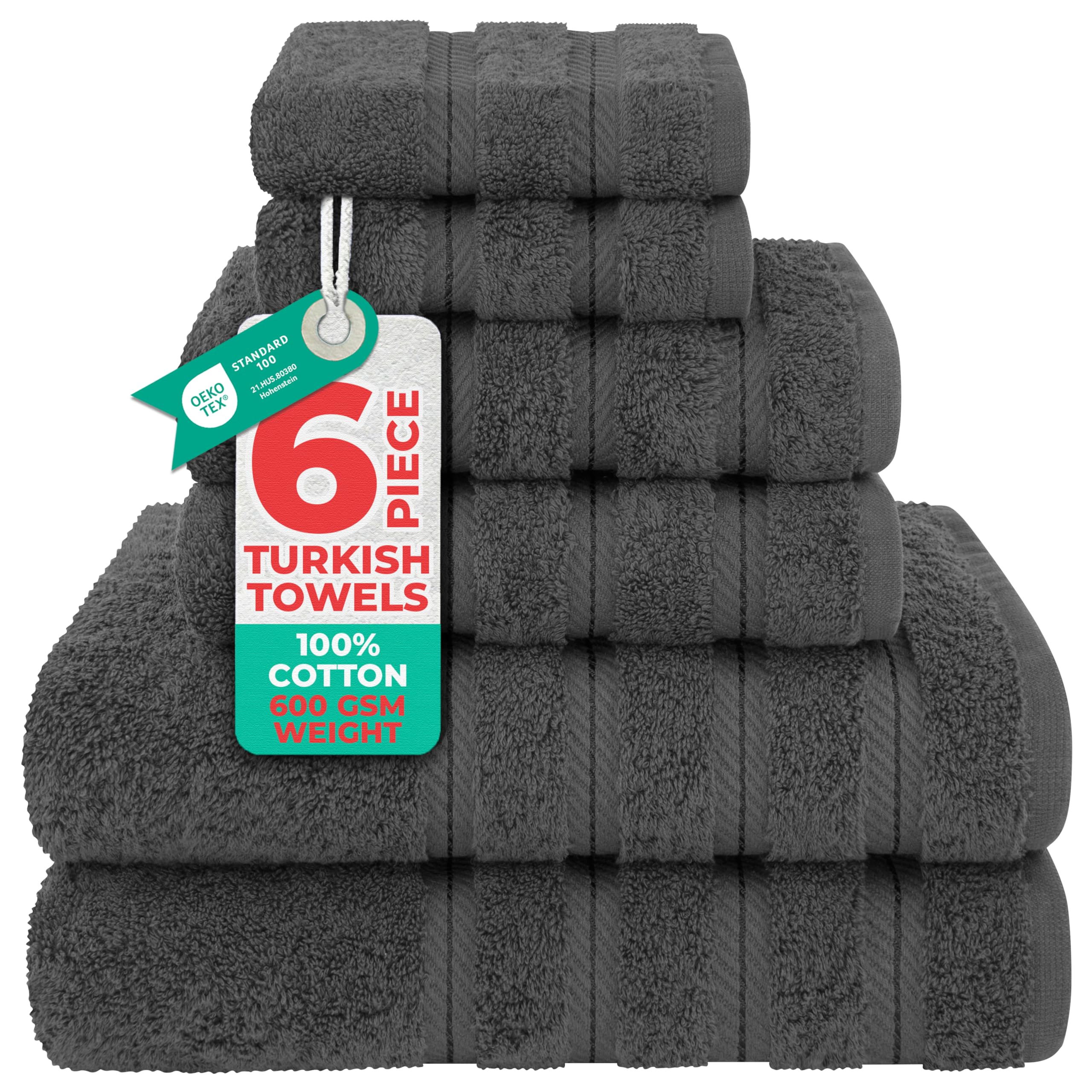 American Soft Linen Luxury 4 Piece Bath Towel Set, 600 GSM 100% Cotton Turkish Bath Towels for Bathroom, 27x54 in Large Bathroom Shower Towels, Dark Gray