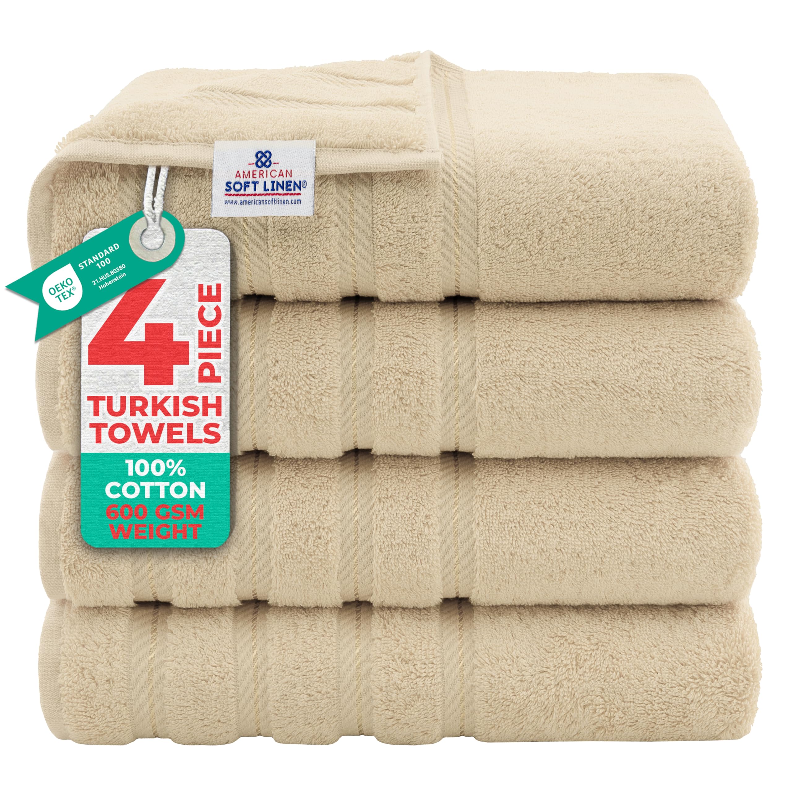 American Soft Linen Luxury 4 Piece Bath Towel Set, 600 GSM 100% Cotton Turkish Bath Towels for Bathroom, 27x54 in Large Bathroom Shower Towels, Dark Gray