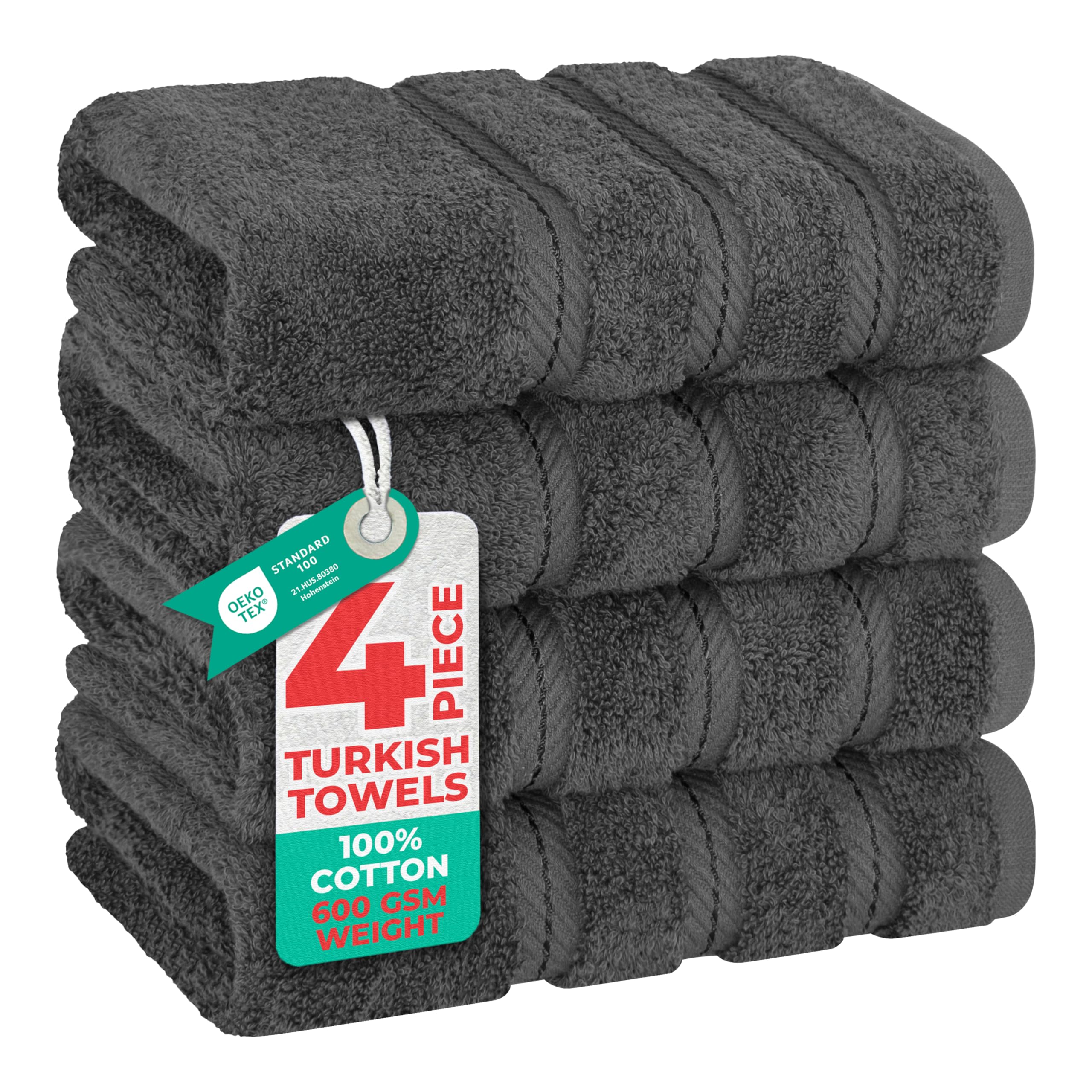 American Soft Linen Luxury 4 Piece Bath Towel Set, 600 GSM 100% Cotton Turkish Bath Towels for Bathroom, 27x54 in Large Bathroom Shower Towels, Dark Gray