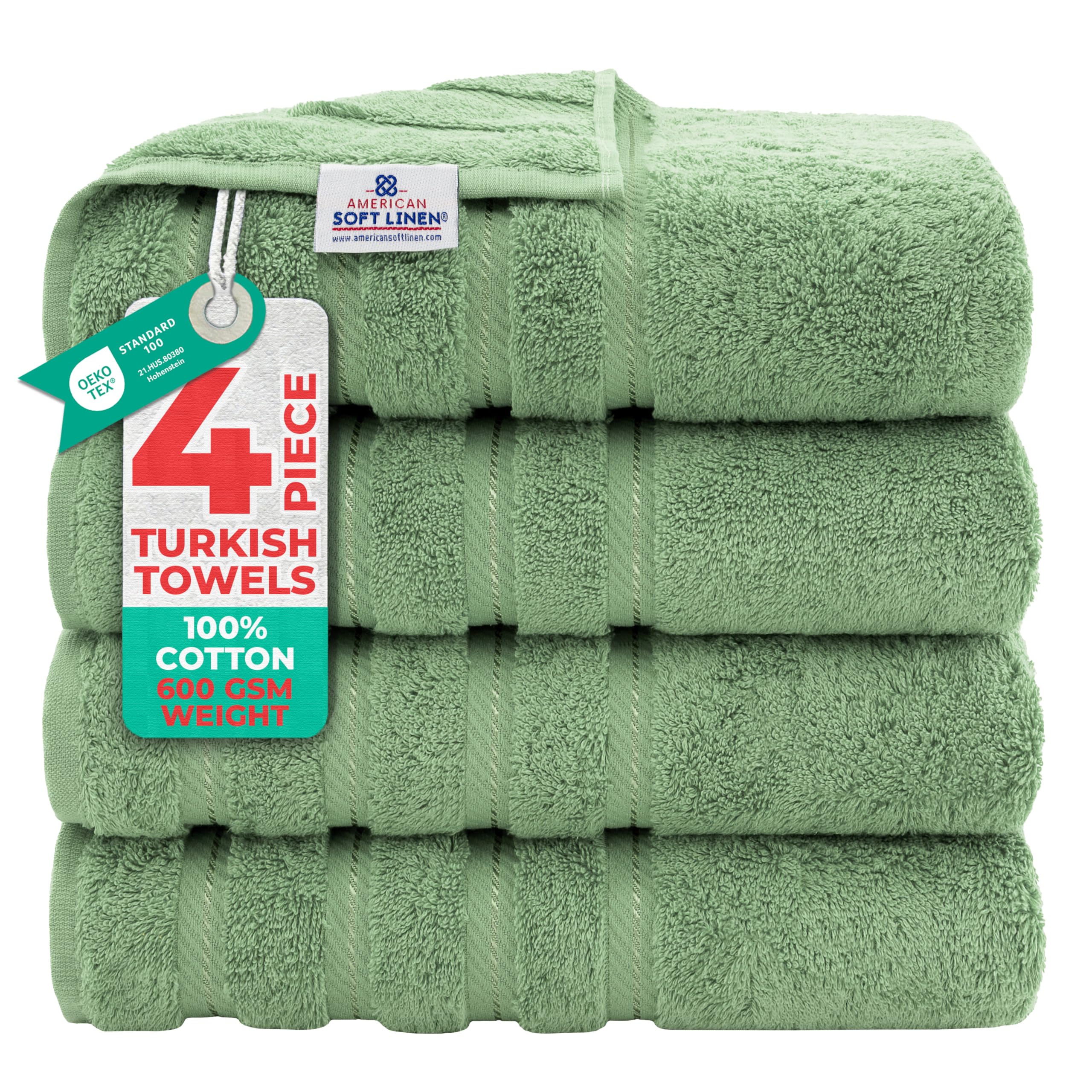 American Soft Linen Luxury 4 Piece Bath Towel Set, 600 GSM 100% Cotton Turkish Bath Towels for Bathroom, 27x54 in Large Bathroom Shower Towels, Dark Gray